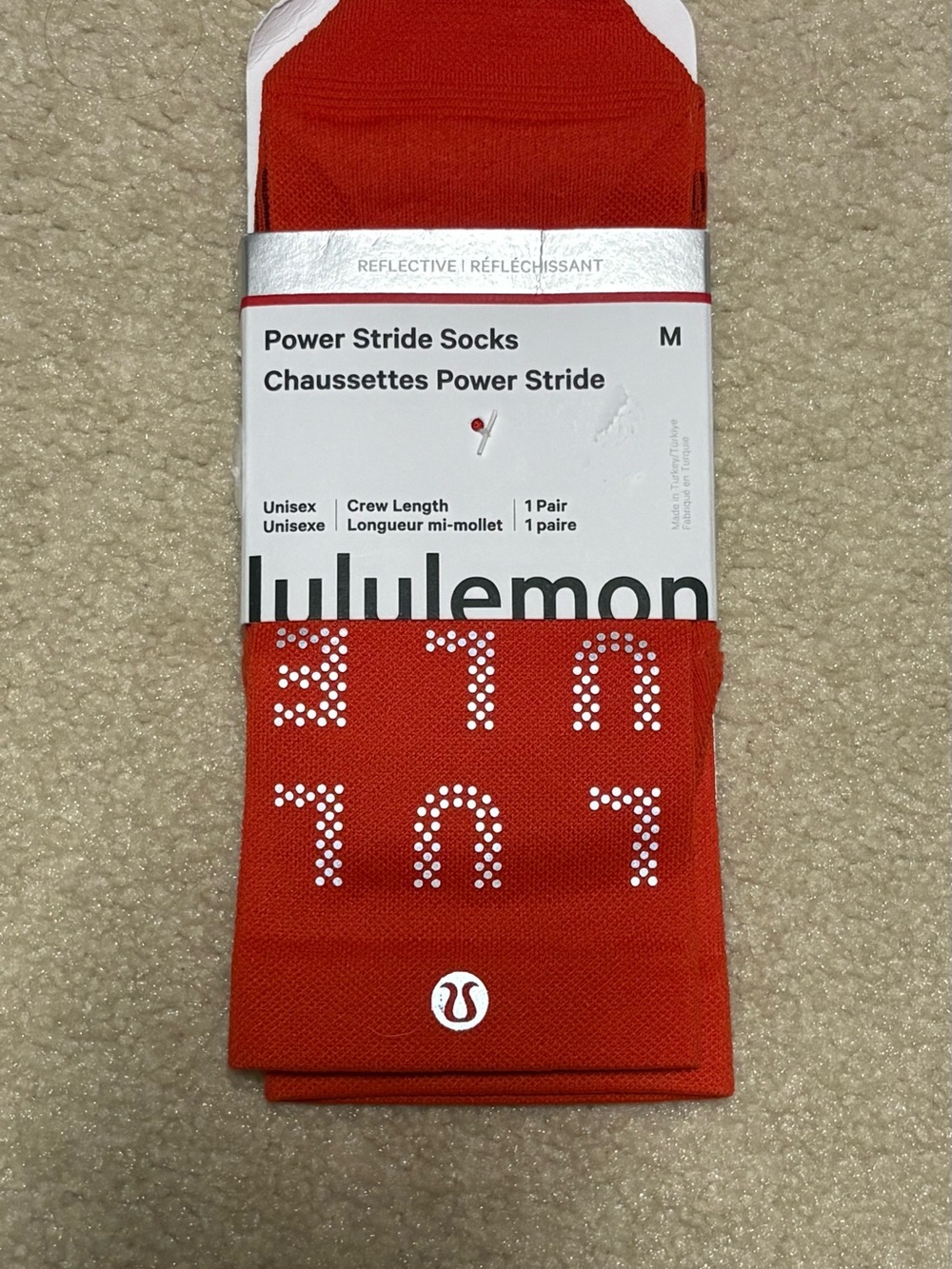 Lululemon Power Stride Crew Socks  Unisex Size Medium Reflective